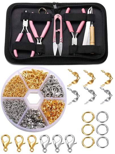 1 Set/Box Jewelry Making Tool Kit, DIY Jewelry Craft Supplies, Pliers, Scissors, Tweezers, Jump Rings, Lobster Clasps, Suitable For Handmade Jewelry, Precise And Convenient For Bracelet, Necklace Making