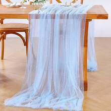 1入浪漫珍珠蕾絲桌布,婚禮拱門裝飾,新娘禮物,提供刺繡,透明防皺白色桌布 - 藍色 - 查看 8