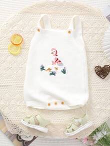 Mono de punto con bordado de pato lindo, versátil para el hogar o salidas, unisex para bebé - Blanco - Ver 1