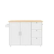 Mobile Kitchen Table, 135 Cm Long * 44 Cm Wide * 90 Cm High, Beech Wood Countertop, Foldable Design, Multifunctional Cabinet, 3 Drawers, Towel Rack, Suitable For Kitchen, Dining Room, Home - White+Natural + MDF + European - View 10