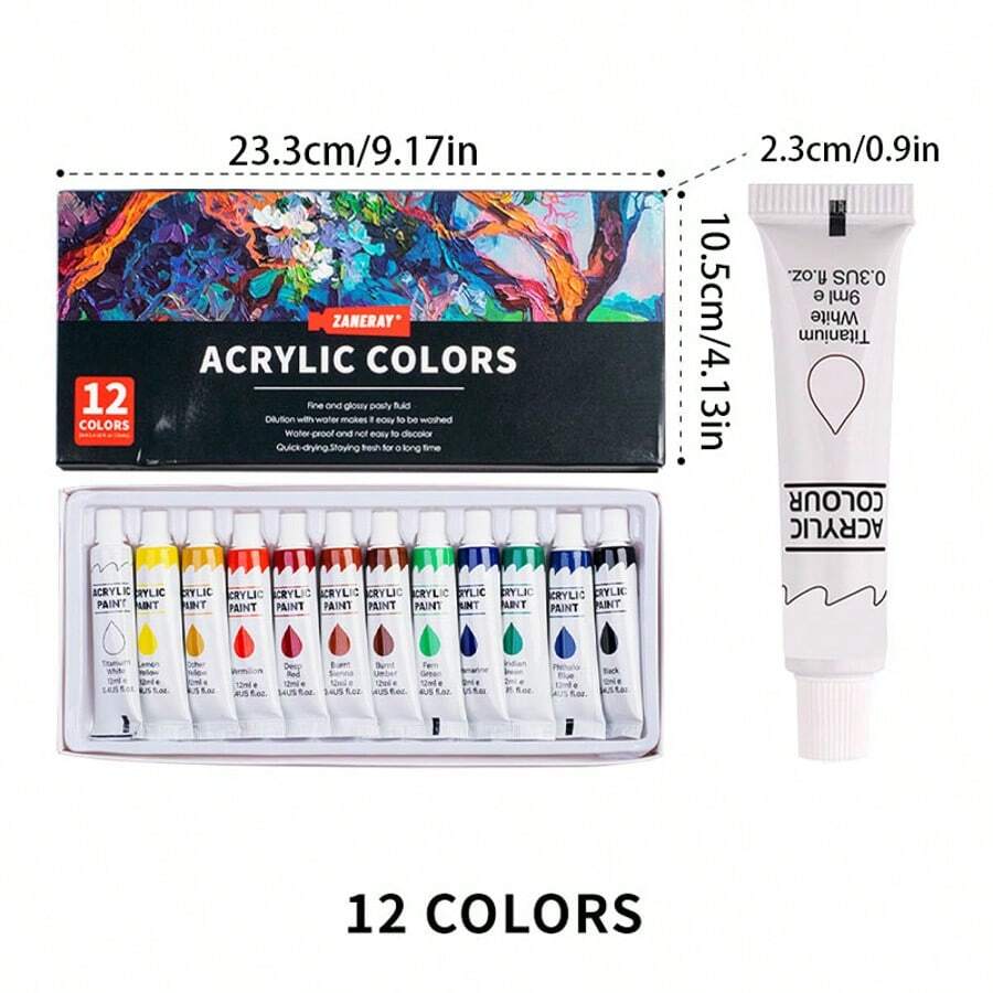 24/18/12 Colors Acrylic Paints - Good Coverage, Hand-Painted Wall Painting Graffiti, Painting Paints For Artists, Students, Beginners And Painters Painting, Canvas, Ceramics, Wood, Rock Painting Art Supplies Set - 12 màu 12ml - Xem 1