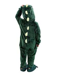 Unisex Costume Blanket Overall  Home Wear Boys Girls Children Animal Winter Hooded Soft Warm Clothes Zipper Child Cartoon Cosplay Kids - Dark Green - View 2