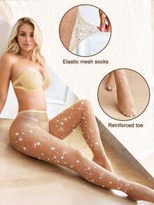 1/2 Pairs Sexy Shiny Fishnet Stockings & High Waist Rhinestone Fishnet Leggings, Women Party Tights