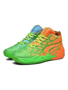 Fashionable Boys' Colorful Basketball Shoes, Outdoor Sports Casual Sneakers With Thick Soles, Multi-Color Combination - Green Blue - View 8