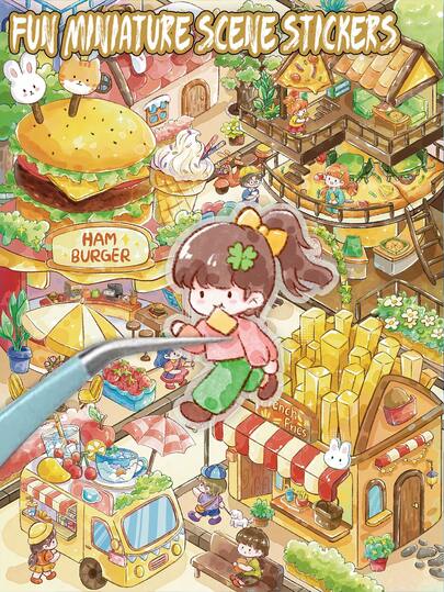 Pegatinas de escena en miniatura 3D de comida de dibujos animados de gran tamaño, pegatinas DIY divertidas, pegatinas antiestrés, pegatinas apilables