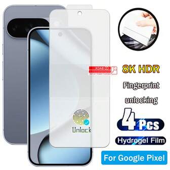 4Pcs Full Cover Soft Hydrogel Film Screen Protector Compatible With Google Pixel 10 9 Pro XL 8 7 6 9A 8A 7A 6A Protective Film (Not Non Tempered Glass) Screen Protection Essentials, Applicable To Daily Shield, Office, Home Phone Screen Protector Phone Accessories Waterproof Shockproof Anti-Fall Scratch Resistant