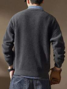 Men's Casual Outdoor Versatile Jacquard Knit Crew Neck Long Sleeve Sweater, Autumn/Winter