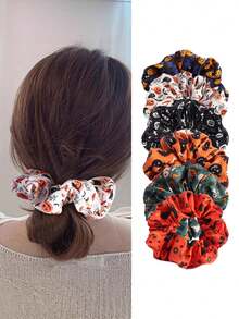 6 Stücke gruselige Halloween Haargummis, Haarschmuck, süße Kürbis- und Fledermaus-Muster, Muss-haben für Trick-or-Treat, Kostümparty und Haarstyling-Dekoration