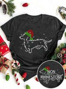 Nightmare Before Christmas, Halloween Clothes, Halloween T-Shirt Autumn Ghost Pattern, Women Casual Round Neck Short Sleeve T-Shirt - màu đen - Xem 1