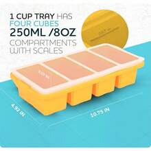 Silicone Freezer Tray With Lid - Soup Freezer Container Molds - Large Ice Cube Tray- Makes 8 Perfect 1 Cup Portions Cubes, 2-Pack Freezer Storage  Soups  Meal Prep - Oven  Dishwasher - - 1杯,黃色 - 查看 6