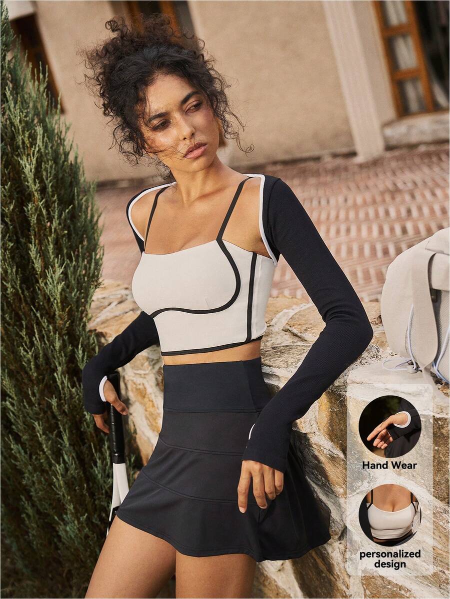 UONNOU 3-teiliges Damen Sport-Set bestehend aus Sport-BH, Schal und Rock. Geeignet für Fitnessstudio, Laufen, Outdoor-Lässig, täglichen Weg zur Arbeit, Einkaufen