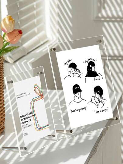 1pc 5"/6"/7"/8" Acrylic Photo Frame, Transparent Crystal Hanging Wall Frame, Desk Display For Postcards, Photos, Posters