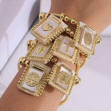 1pc 18K Gold Plated Vintage Religious Christian San Benito Cross Virgin Mary Tiny Bead Handmade Accessories Women Bracelets