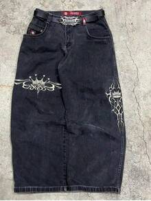 JNCO Y2K Loose Jeans Men's Vintage Embroidery Hip Hop Street Harajuku Men's Wide Leg Pants Casual - màu đen - Xem 1
