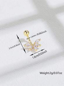 1pc Fashionable Stainless Steel Leaf Shaped Zirconia Navel Ring For Women - Gold - View 4