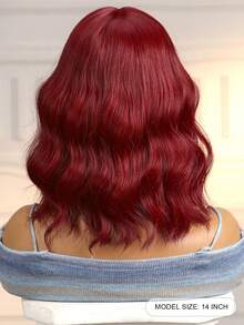 14英寸短款卷曲波浪假发，带刘海，红色波浪合成耐热假发，适合女性和女孩，日常佩戴、派对、角色扮演、万圣节、节日礼物