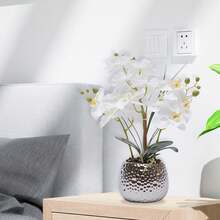 24 Stems Of White Silk Orchids, EXTRA REALISTIC With Ceramic Pot (30cm Height), Easy-Care Artificial Flowers For Windowsills/Living Rooms/Offices, Frost- And UV-Resistant - 白色 - 查看 9