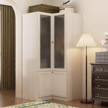 FUFU&GAGA Corner Wardrobe Armoire With Frosted Glass Doors, L-Shaped Closet Cabinet With Shelves And Hanging Rail For Bedroom - 暖白色 - 查看 1
