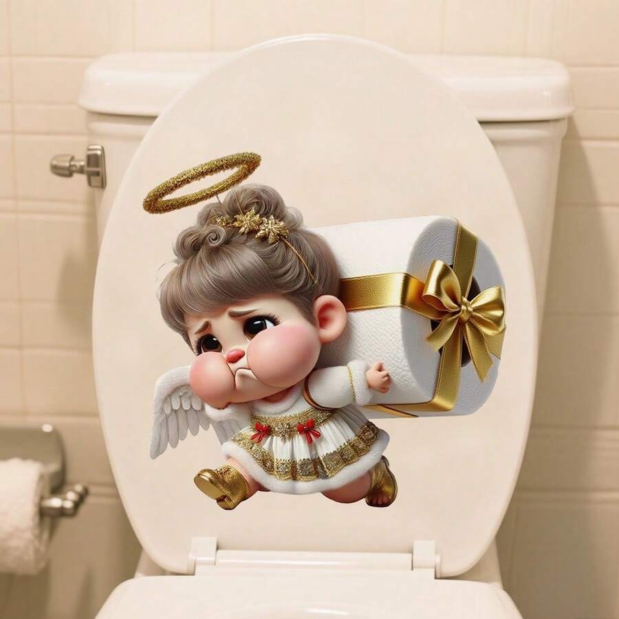 1pc Cartoon Angel Toilet Sticker, Removable Waterproof PVC Cute Angel ...