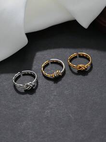 1pc Unique Rope Knot Design Adjustable Open Ring Stainless Steel Stacking Ring Golden Silvery Two Tone Jewelry For Women For Daily Wear Accessories Dating Gift