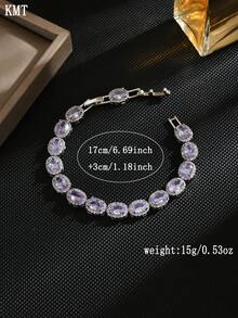 KMT 1 pièce Bracelet ovale incrusté de cubic zirconia cubique en cuivre, design luxueux et raffiné, convient pour le port lors de banquets, de fêtes et d'autres occasions nécessitant des points forts - Style ovale - Voir 4