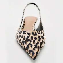 Fashion Leopard Print Slingback Pumps Shoes For Women Pointed Toe Kitten Heelshalloween - 181豹紋 - 查看 3