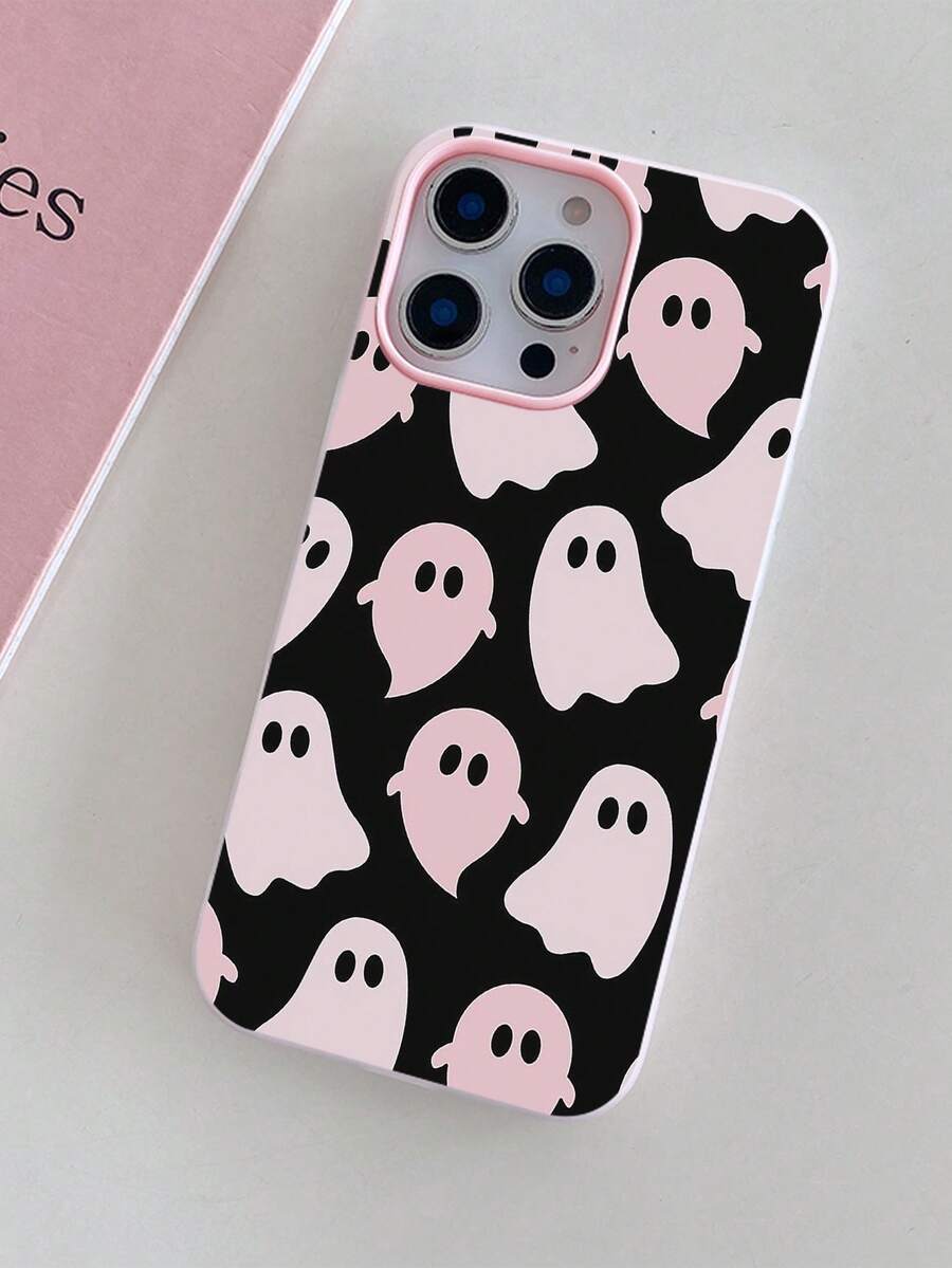 1pc Cute Pink Ghost Design Jelly Pudding Waterproof Shockproof Anti-Slip TPU 2-In-1 Soft Phone Case Cover Compatible With Apple Phones Anti-Fall Scratch Resistant - Multicolor - View 1