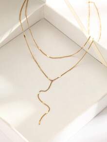 Aomogo 1pc Stainless Steel Double Layer Women Necklace, Long Pendant Necklace With Beaded Y-Shape Chain And Round Ball Pendant, Everyday Wear - necklace - View 9