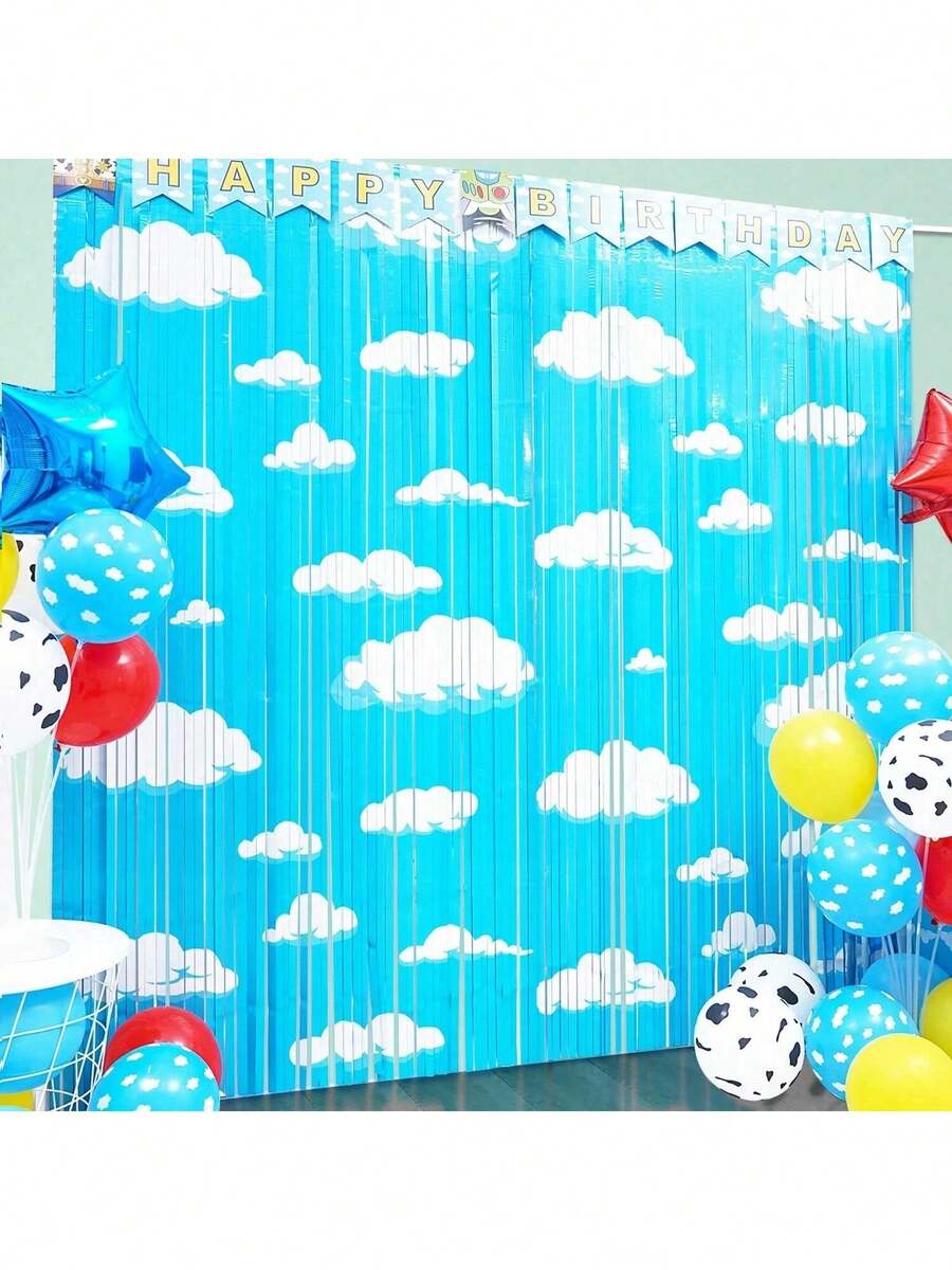 Đồ chơi hoạt hình lấy cảm hứng từ câu chuyện trang trí tiệc sinh nhật, gói 1/2/4 đạo cụ chụp ảnh tiệc câu chuyện hoạt hình, tua rua mây trắng bầu trời xanh, tua rua chụp ảnh câu chuyện hoạt hình, phông nền tiệc câu chuyện hoạt hình