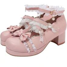 Women Lolita Cosplay Shoes Cross Strap Block Heel Mary Jane Lace Pumps-20256688 - Hồng1 - Xem 1