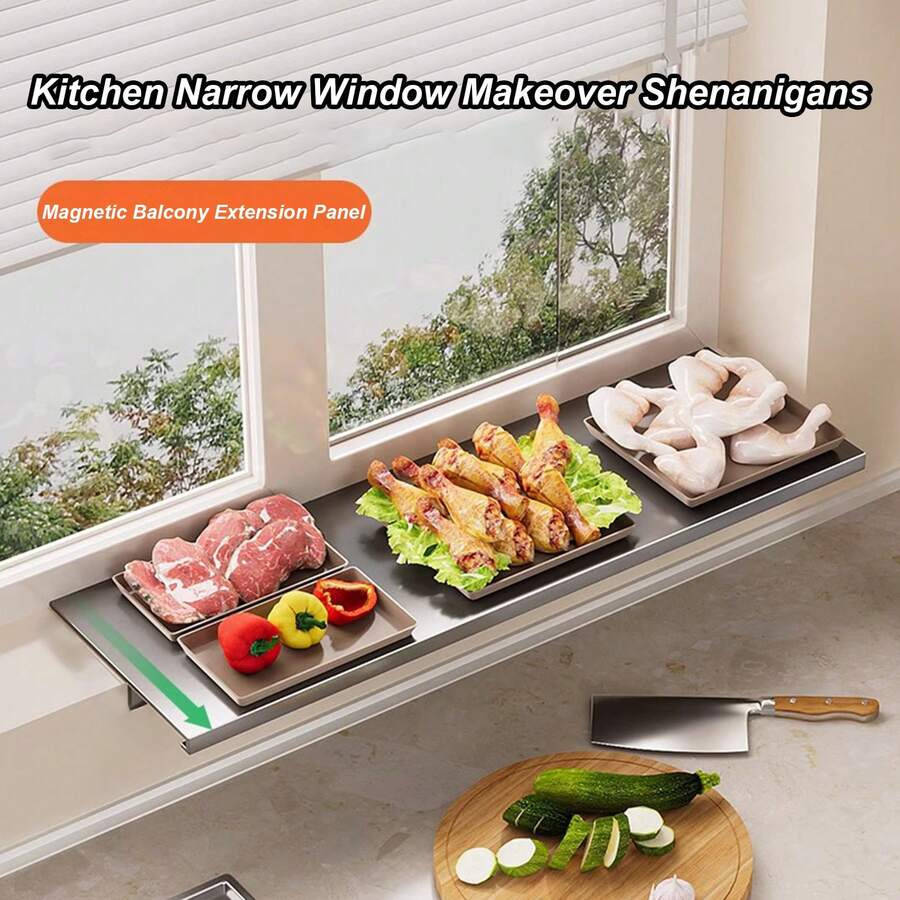 Window Frame Extension Shelf, 40cm, Heavy-Duty, Adhesive Installation, DIY Storage, Kitchen, Bathroom, Balcony, Indoor Gardening, Plant Stand, Steel, Light Gray - Màu Xám nhạt - Xem 1