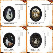 1/4 piezas, Decoración de pared de estilo gótico con gato negro fantasma, arte ovalado, adecuado para el hogar, la oficina, la decoración de fiestas, la decoración de Halloween, 2D