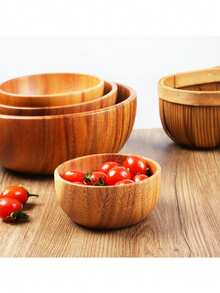 1PC,Acacia Wooden Fruit Salad Bowl, Japanese Style Rice Bowl, Single Wooden Ramadan Tableware, Utensils For Kitchen, Wood Soup Bowls - Multicolor - View 4