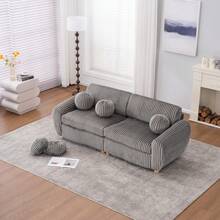 Modern Sofa For Living Room, 84" Corduroy Sofa Couch, Sectional Love Seat Couch, Upholstered Sofa For Apatment Bedroom Home Office - 灰色 - 查看 10