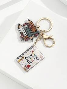 1pc Handmade DIY Acrylic Bow, Book, Pencil Keychain Pendant, Book Bow Pencil English Letter Keychain, English Slogan Rainbow Graduation Season, Back To School Season, Teacher's Day Keychain, Graduation Season Classmate Reunion For Teachers Christmas Gift Ideas Bag Lanyards With Id Holder Car Accessories Bag Charms