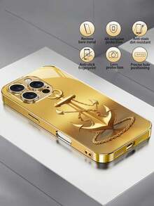 优质电镀金色玻璃手机壳，采用锚设计，适用于 17 Air/17 Pro Max、16/16 Pro/16 Pro Max/16 Plus、15/15 Plus/15 Pro/15 Pro Max、14/14 Plus/14 Pro/14 Pro Max、13/13 Pro/13 Pro Max、12/12 Pro/12 Pro Max、11/11 Pro/11 Pro Max、XR/Xs/Xs Max、全覆盖玻璃保护壳、手机配件
