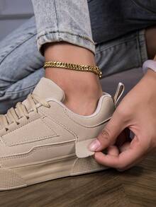 春季新款时尚简约经典圆头休闲运动鞋，全卡其色系带厚底休闲运动鞋，学生鞋，滑板鞋，校园情侣鞋，适合校园和运动场合，舒适透气。 - 卡其色 - 查看 8