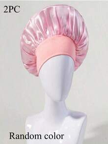 2pcs Satin Sleeping Cap, Breathable & Soft Hair Care, Comfortable Fit With Elastic Band, Suitable For Curly Hair, Wide Solid Color Brim, Satin Elastic, Soft & Comfortable, Fashionable & Breathable, Daily Hair Care | Satin Cap | Smooth Satin Texture (Random Color & Style) - Multicolor - View 17