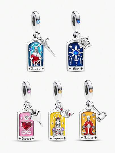 1pc 925 Sterling Silver Tarot Card Pendant, Suitable For DIY Bracelet, Women Jewelry