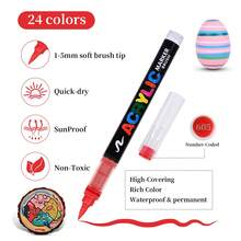 GuangNa Bộ 2/3/4/24 bút dạ acrylic đầu thẳng, đầu mềm, màu bền, mực dễ pha trộn. Thích hợp cho vẽ trên vải bố, đá, gỗ, thủy tinh, gốm sứ, vải và các dự án DIY. - Nhiều màu - Xem 5