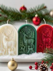 1 pièce Moule en silicone pour décoration de Noël (design en relief de renne) - Pour bougies d'aromathérapie, savon, gypse, artisanat en résine DIY, réutilisable et facile à démouler et à nettoyer, idéal pour la décoration de la maison (salle de bain/chambre/table à manger) et les cadeaux de Noël