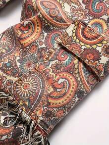 Men's Fashion Jeans Butterfly Floral Jacquard Fringe Hem Trousers Multi-Pocket Cargo Pants Slim Straight Pants Streetwear - 紅色 - 查看 4