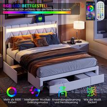 Stauraumbett 160 x 200 cm, Polsterbett mit LED-Kopfteil und USB-Ladefunktion, Doppelbett mit 4 Eisenschubladen Funktionsbett Jugendbett 160x200 mit Lattenrost, Rückenlehne Bettgestell, Ohne Matratze