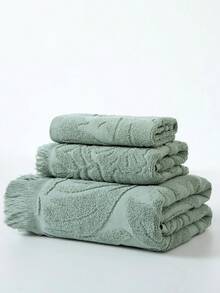 1pc Lightweight Bath Towel, Green Leaf Jacquard Pattern, Rectangular 70*140cm For Adults Swimming Bathing Wrap, Or 34*74cm Hand Towel, 34*34cm Handkerchief, Quick Dry Absorbent Soft For Bathroom, Kitchen, Travel, Holiday Gift, Gym, Beach, Hotel, Salon, Outdoor Shower Towels For Beauty Salon, Hotel Sports,Home Essentials, Towel, Skin Care Bath Towel Sheet