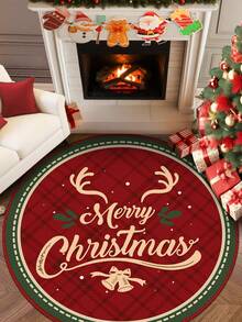 1pc Christmas Round Carpet, Made Of Crystal Velvet, Suitable For Living Room, Bedroom And Other Occasions, Soft And Easy To Clean, Anti-Slip, Multipurpose, Can Be Used For Home Decor, Room Decor, Floor Laying, Machine Washable. - Red - View 9