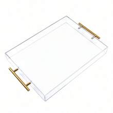 12"X16" Clear Acrylic Serving Tray With Golden Handles, Huge Capacity Sturdy Acrylic Tray For Coffee, Juice, Kitchen And Desk Organizer, Storage Tray (12"X16") - 白色 - 查看 1