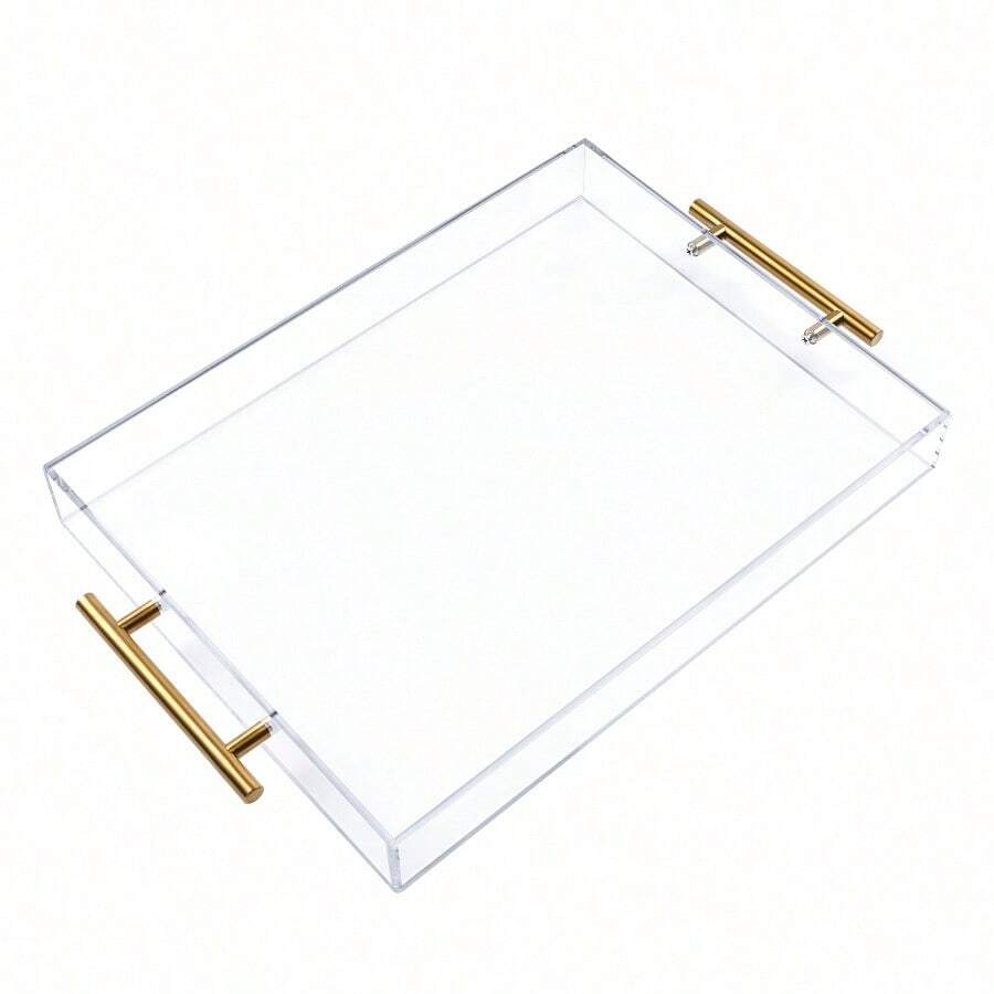 12"X16" Clear Acrylic Serving Tray With Golden Handles, Huge Capacity Sturdy Acrylic Tray For Coffee, Juice, Kitchen And Desk Organizer, Storage Tray (12"X16") - 白色 - 查看 1