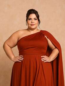 Women's Long Dress Plus Size With Cape Party Wedding Bride Graduation Bridesmaids Elegant Party Mesh With Belt Timeless - Đất nung - Xem 3