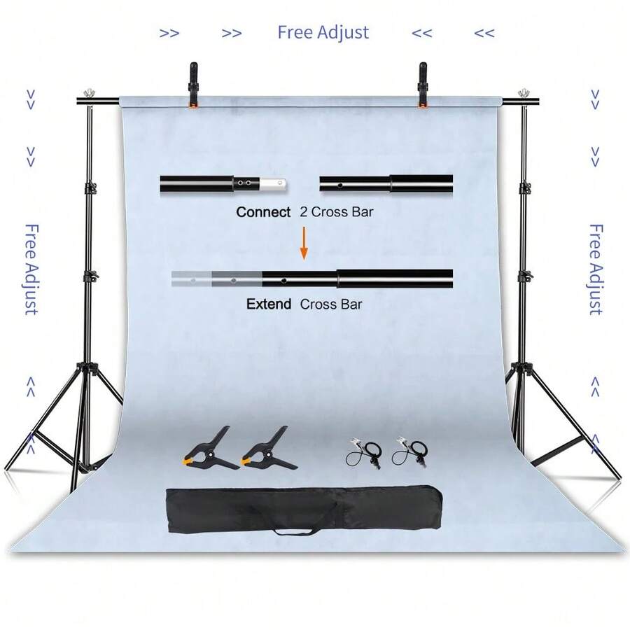 Kit de soporte de fondo de fotografía SH con sistema de soporte ajustable, fondos para estudio fotográfico, marco de pantalla verde Chromakey - Blanco estirable - Ver 1