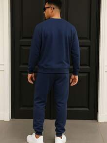 Conjunto de felpa  Ropa cómoda  Ropa casual  Conjunto deportivo  Ropa de descanso  Ropa de casa - Azul Marino - Ver 4